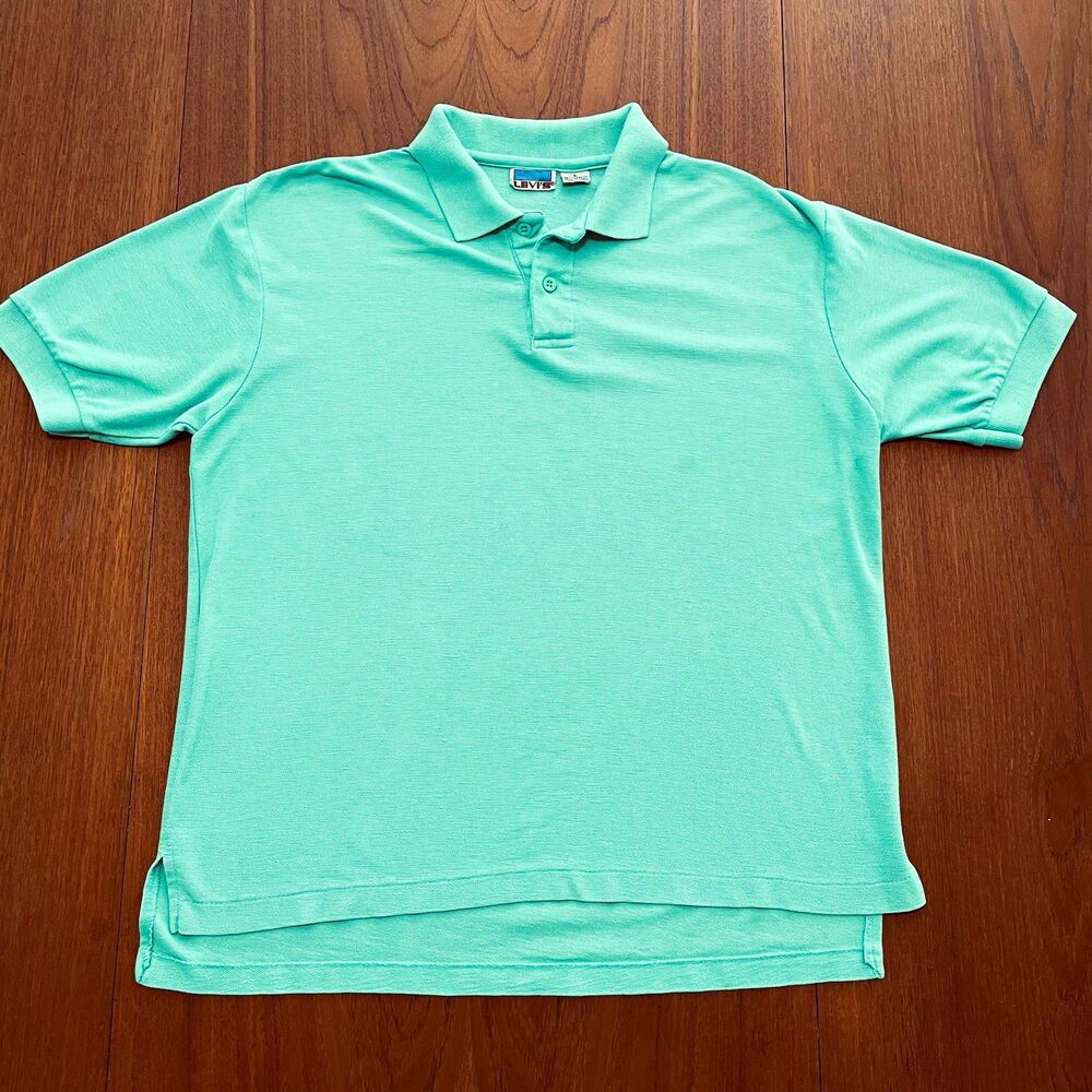 Vintage 80s Levi's Men's L Teal Green Golf Polo Shirt Embroidered Logo
